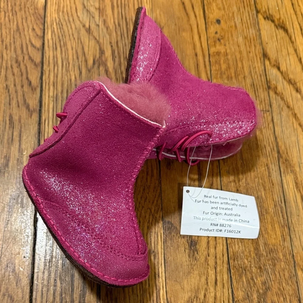 NEW UGG Fuchsia baby boo Glitter pink infant booties lamb fur 6-12m